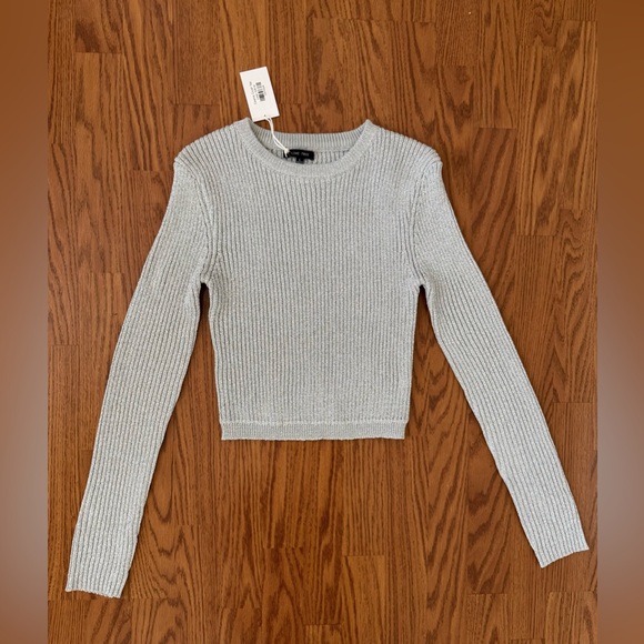 🩶 Love Tree Cosmic Crush Sparkly Metallic Ribbed Cropped Stretchy Top NWT Large - Picture 10 of 15